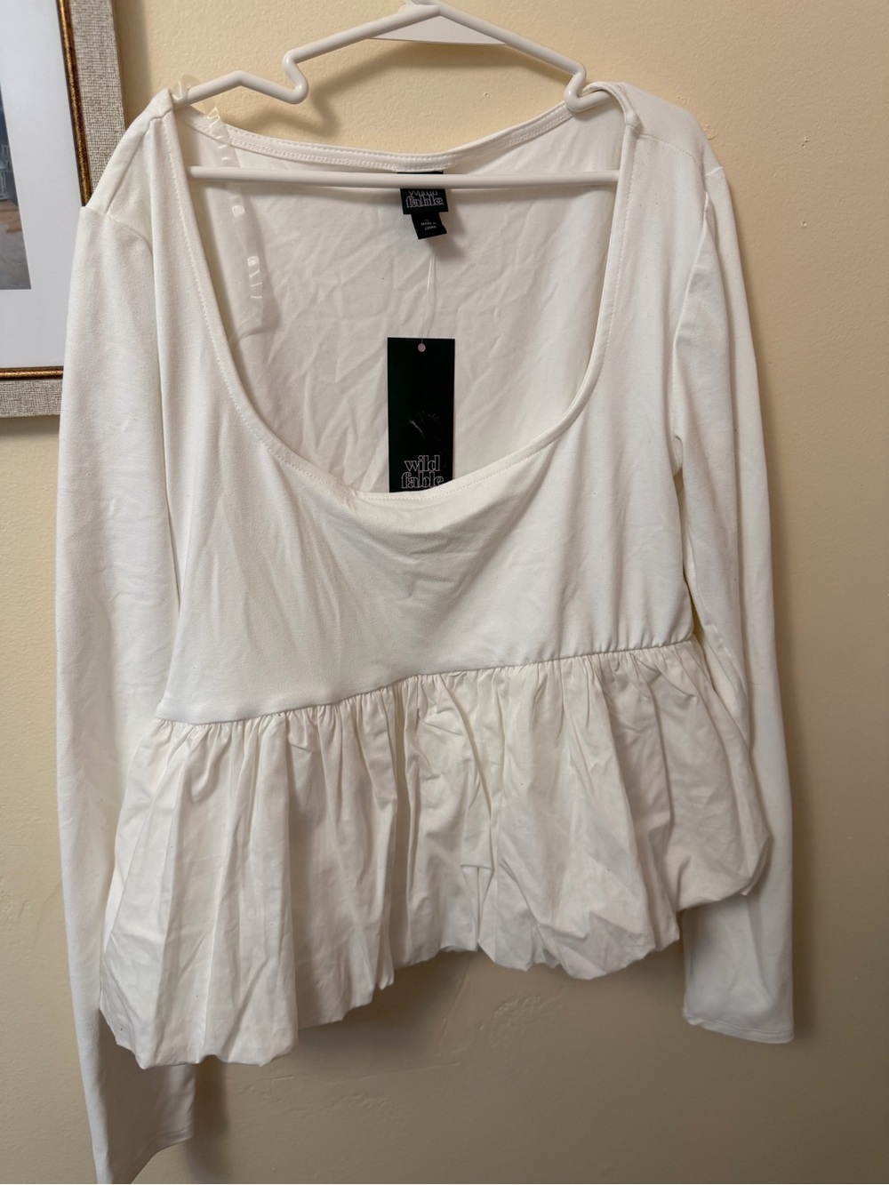 Wild Fable Peplum Long Sleeve Blouse in White Size Medium NWT